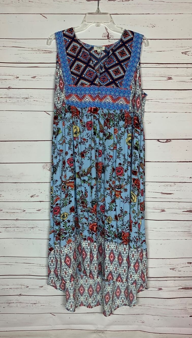 Umgee USA Boutique Women's L Large Blue Floral Sleeveless High Low Midi Dress